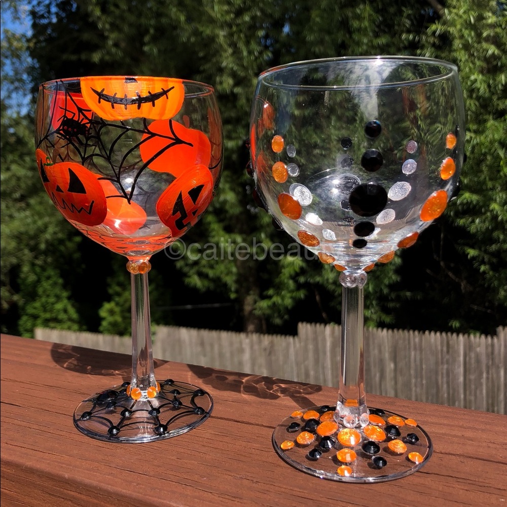 Hand Painted/Jeweled Wine glass Set